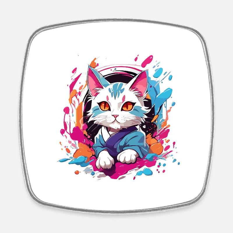 chat coloré - Magnet carré - blanc