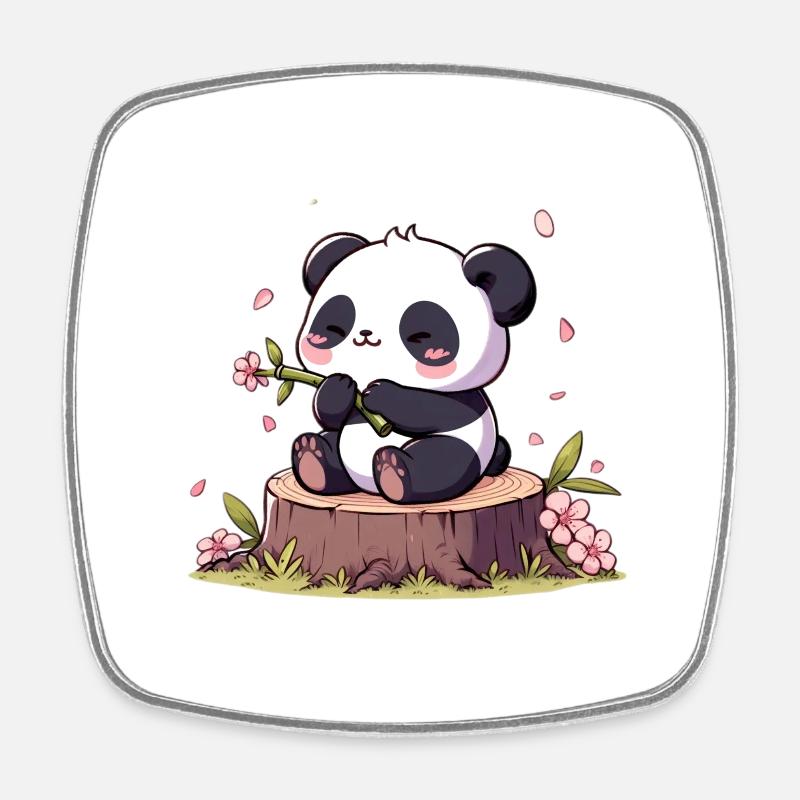 Panda sur souche d’arbre - Magnet carré - blanc