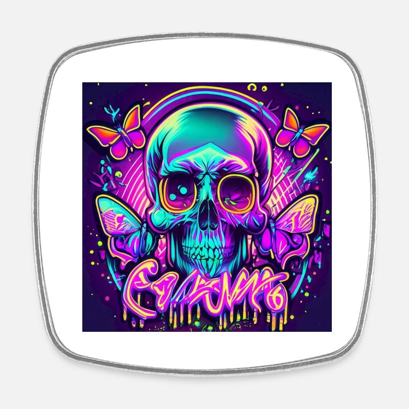 skull - Square fridge magnet - white