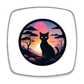 Cat Landscape and Sunset - Square fridge magnet - white - Front