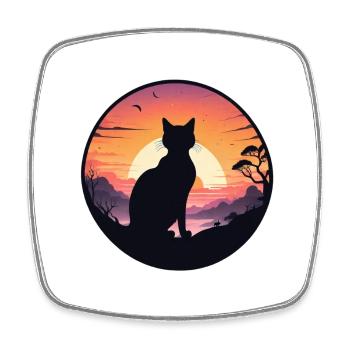 Cat, Landscape & Sunset - Square fridge magnet - white - Front