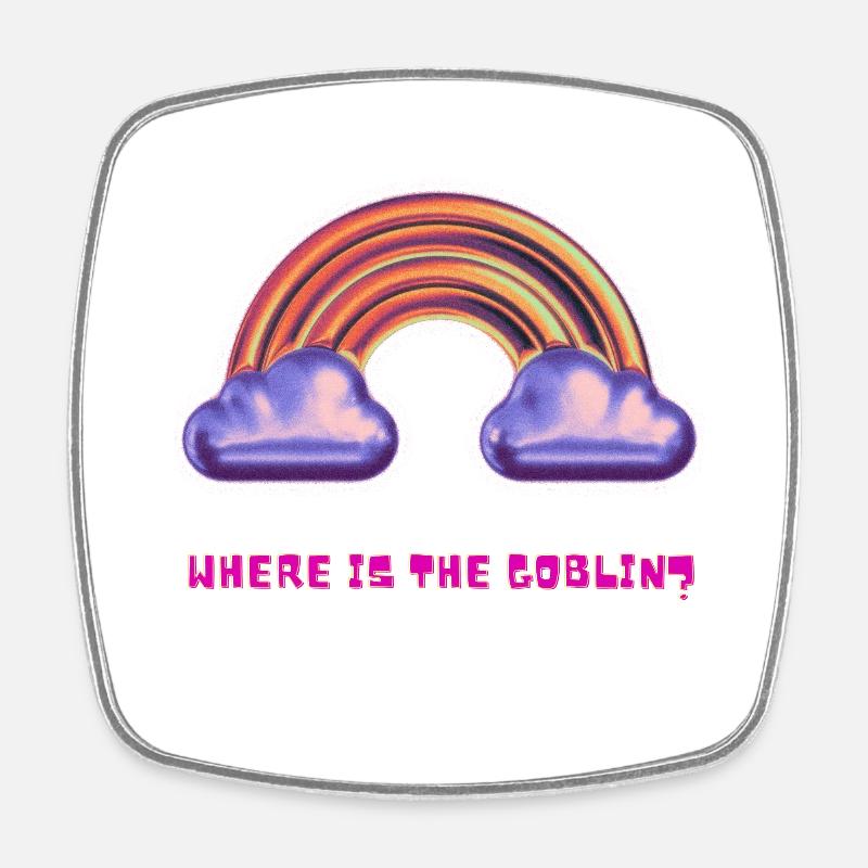 Where is the goblin? Metallic rainbow - Square fridge magnet - white