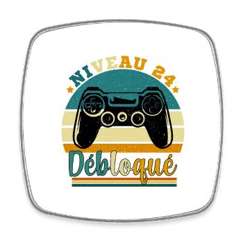Niveau 24 Débloqué - Gamer Anniversaire 24 ans - Magnet carré - blanc - Devant