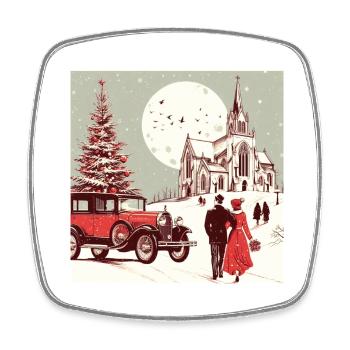 Church with fir tree in winter - Square fridge magnet - white - Front