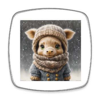 Cute winter animal with clothing in the snow - Square fridge magnet - white - Front