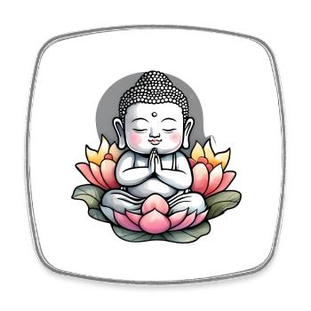 Baby Buddha - meditation yoga relaxation - Square fridge magnet - white - Front