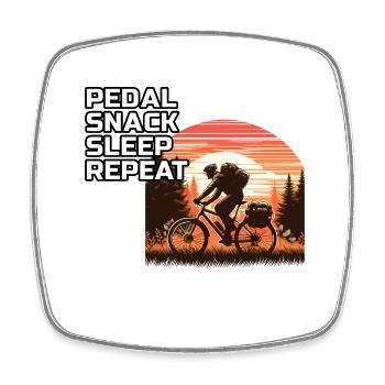 Retro Sunset Bikepacking Adventure Forest Trail - Square fridge magnet - white - Front
