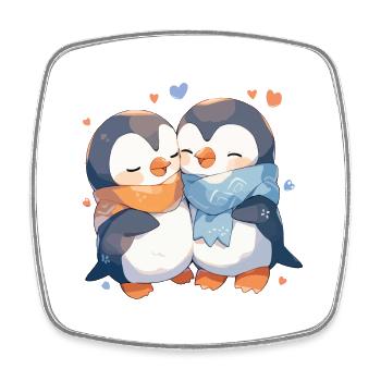 Penguin Heart Love Cute Hug Penguin Love - Square fridge magnet - white - Front