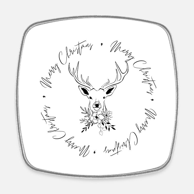 Merry Deer Circle - black - Square fridge magnet - white