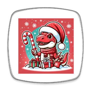 Red Christmas Dinosaur - Square fridge magnet - white - Front