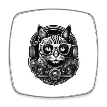 Cool Cat / Funny / Animal / Pet / Crazy - Square fridge magnet - white - Front