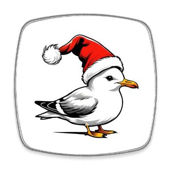Mouette de Noël avec chapeau - Magnet carré - blanc - Devant