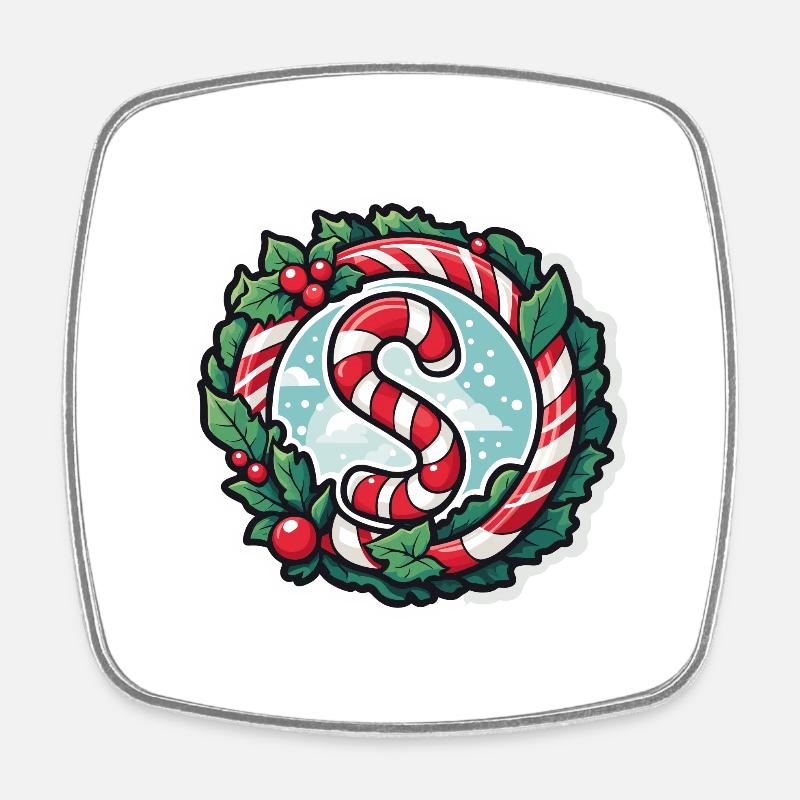 Candy Cane Christmas Drawing - Square fridge magnet - white