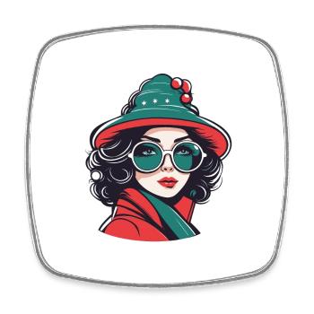 Girl Christmas Illustration - Square fridge magnet - white - Front