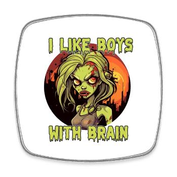 Zombie - I LIKE BOYS WITH BRAIN - Viereckiger Kühlschrankmagnet - Weiß - Vorne