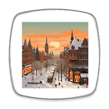 Schnee Winter Sonnenuntergang Weihnachten - Viereckiger Kühlschrankmagnet - Weiß - Vorne