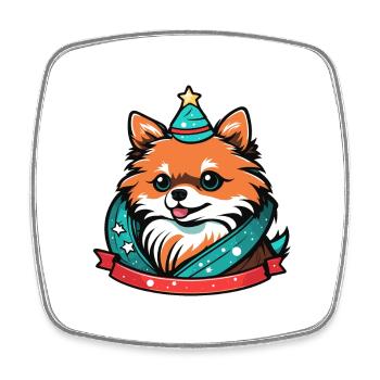 Illustration de Noël poméranien - Magnet carré - blanc - Devant
