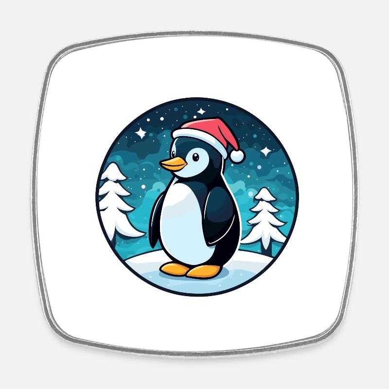Illustration de Noël pingouin - Magnet carré - blanc