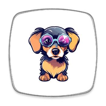 Illustration de chien teckel - Magnet carré - blanc - Devant