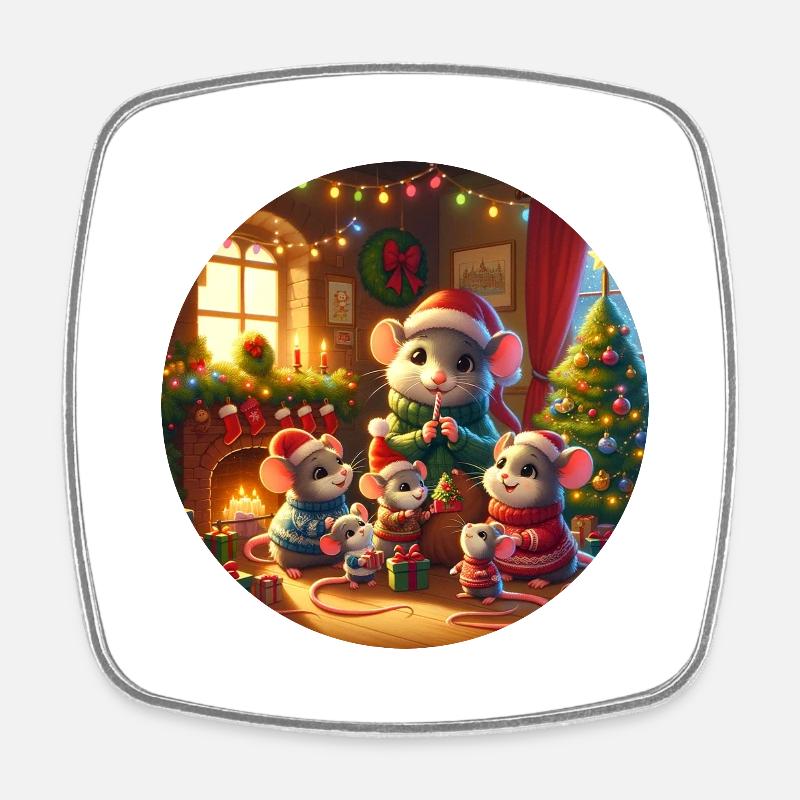 Christmas with mice - Square fridge magnet - white