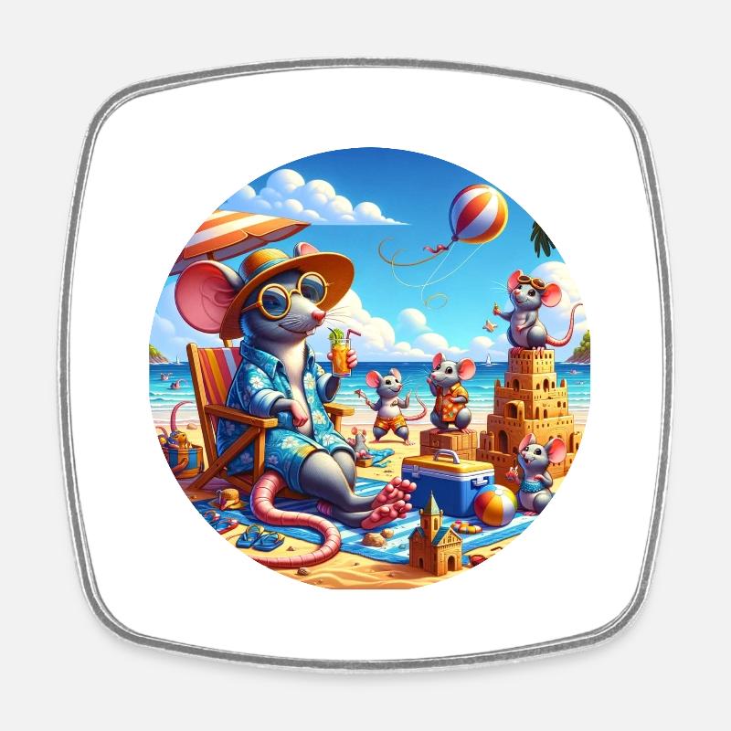 Rats on the beach - Square fridge magnet - white