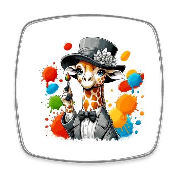 Girafe avec chapeau - Magnet carré - blanc - Devant