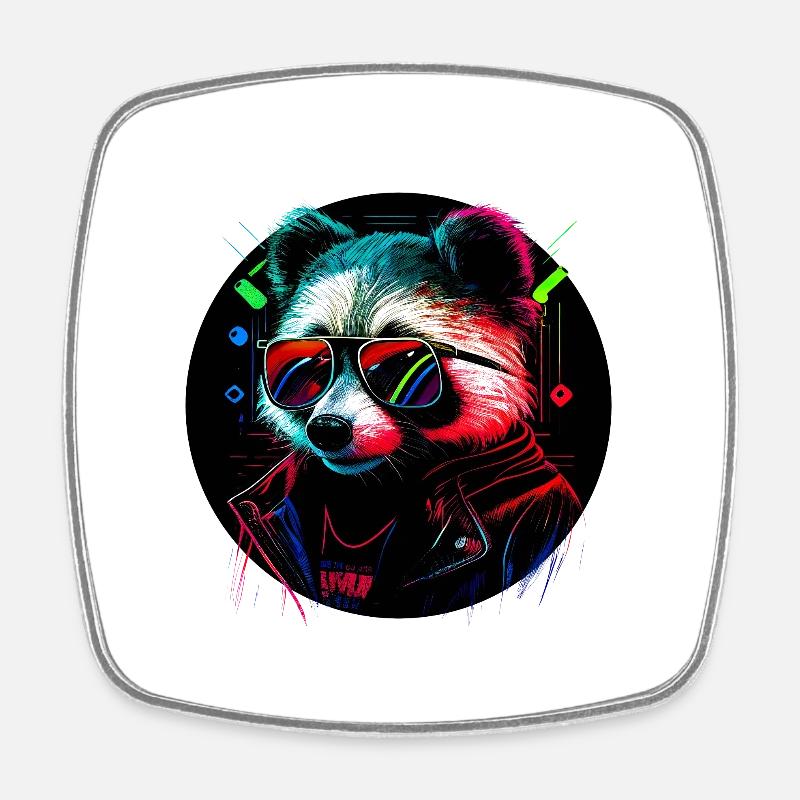 Cyber raccoon - Square fridge magnet - white
