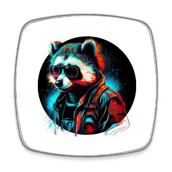 Cyber-Waschbär - Viereckiger Kühlschrankmagnet - Weiß - Vorne