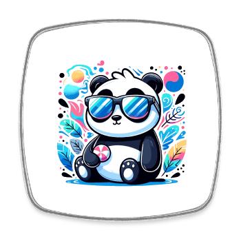 Panda Sonnenbrille - Viereckiger Kühlschrankmagnet - Weiß - Vorne