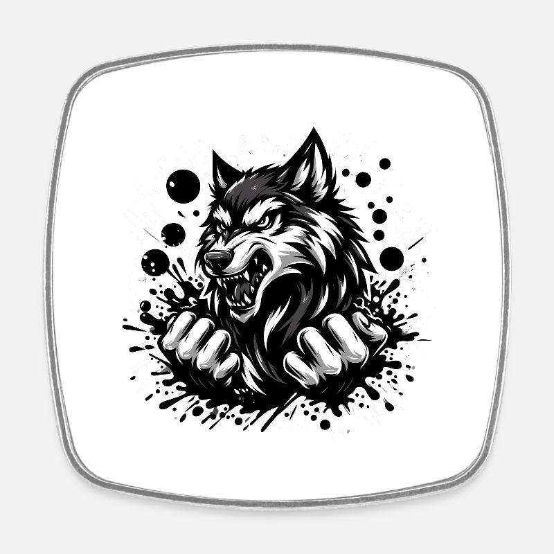 Wolf black and white - Square fridge magnet - white