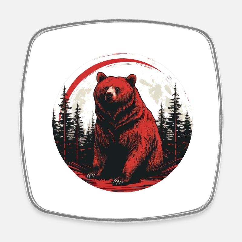 Red bear - Square fridge magnet - white