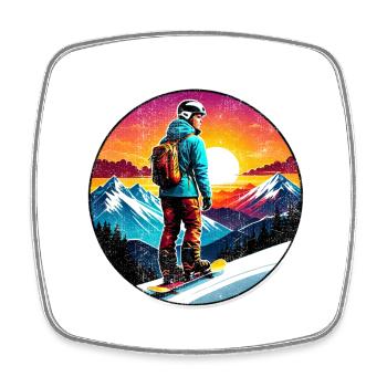 snowboard neige et ski - Magnet carré - blanc - Devant