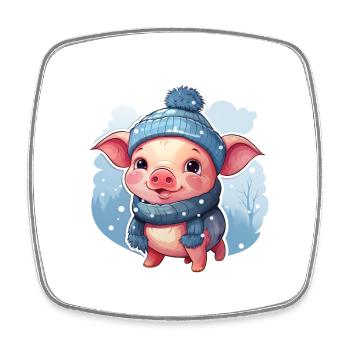 Cochon des neiges joyeux - Magnet carré - blanc - Devant