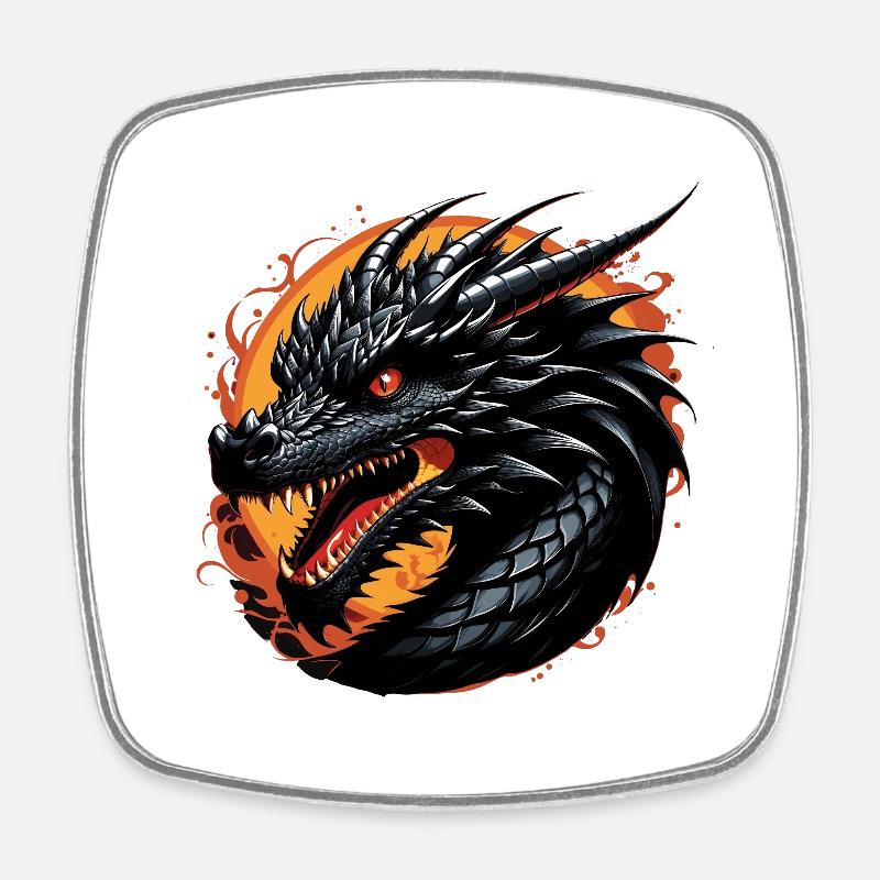 Black Dragon - Square fridge magnet - white
