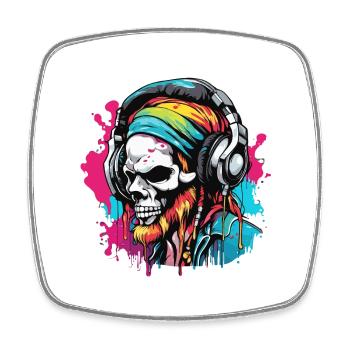 Casque / Audio / Musique / Skull / Cool - Magnet carré - blanc - Devant