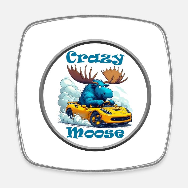 Crazy Moose Power - Viereckiger Kühlschrankmagnet - Weiß