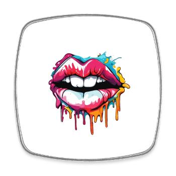 Bouche / Lèvres / Dents / Langue / Sourire / Baiser - Magnet carré - blanc - Devant