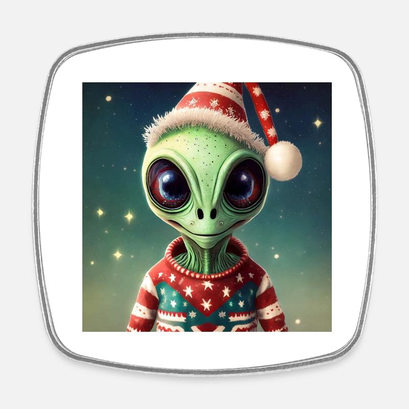 Alien trägt einen hässlichen Weihnachtspullover - Viereckiger Kühlschrankmagnet - Weiß