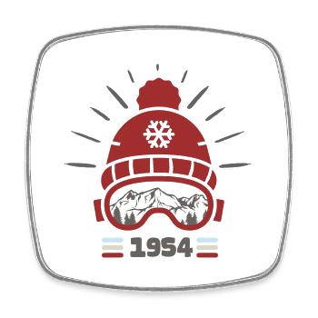 1954 anniversaire nés en 1954 ski - Magnet carré - blanc - Devant