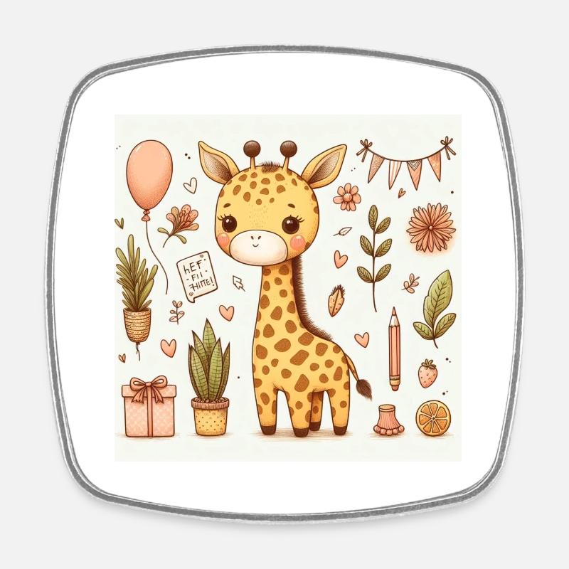 Giraffe Birthday - Square fridge magnet - white