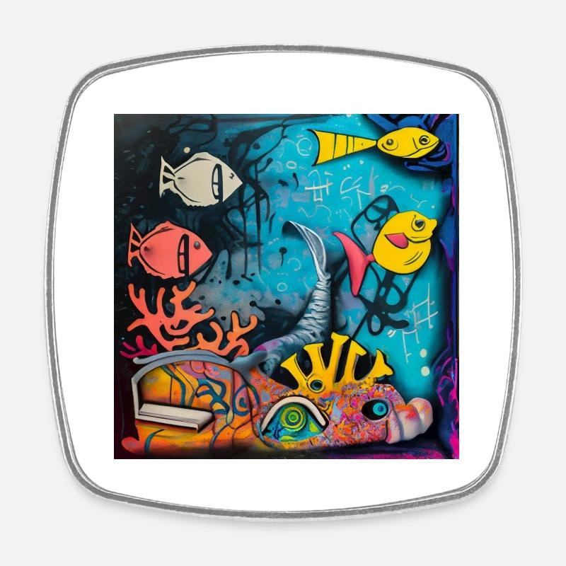 Poisson - Magnet carré - blanc