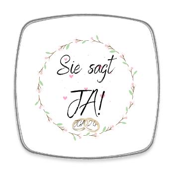 Sie sagt JA! - Viereckiger Kühlschrankmagnet - Weiß - Vorne