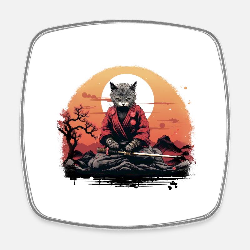 Sakura cat - Square fridge magnet - white