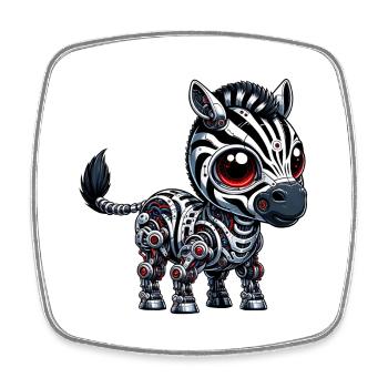 Cyborg Zebra: Robot with Red Eyes - Square fridge magnet - white - Front