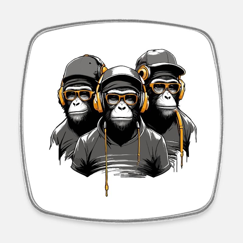 Ape Squad - Cool Monkey Trio avec lunettes de soleil - Magnet carré - blanc