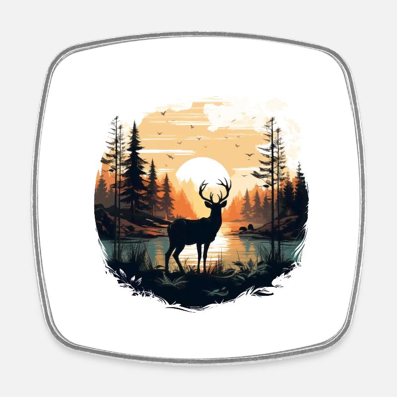 Deer forest - Square fridge magnet - white