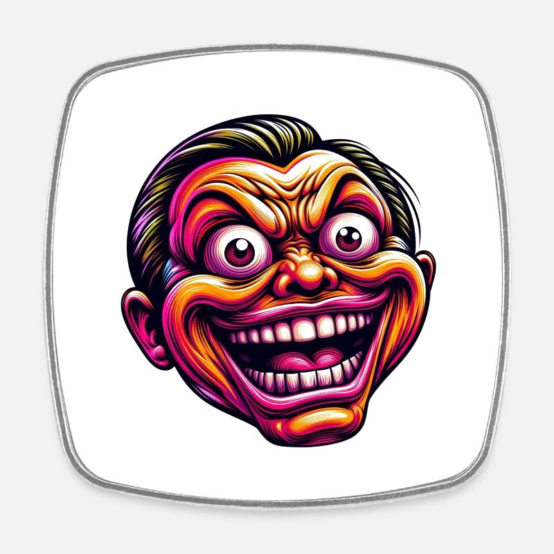 Crazy man cartoon - Square fridge magnet - white