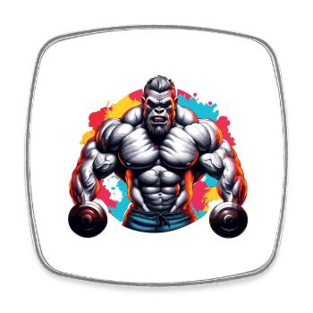 Bodybuilder / Sport / Fitness / Affe / Muskeln - Viereckiger Kühlschrankmagnet - Weiß - Vorne