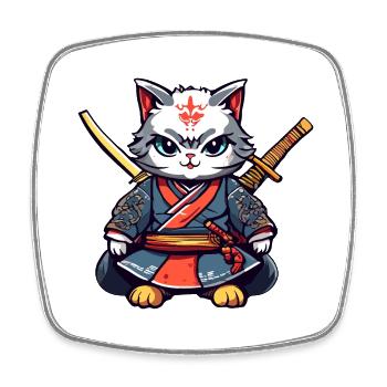 Samurai-Katze #40 - Viereckiger Kühlschrankmagnet - Weiß - Vorne