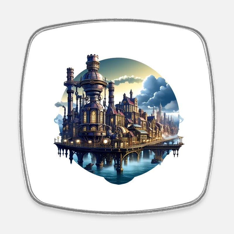 Steampunk City - Square fridge magnet - white